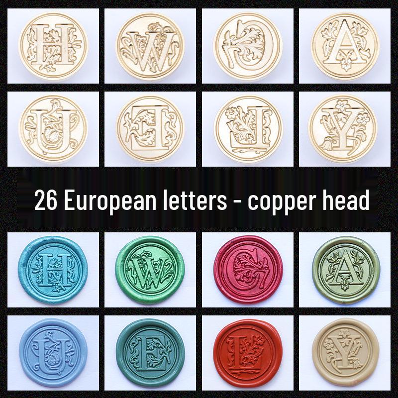 Wax Seal Stamp Head with 26 A-Z Letter Patterns - Retro Copper Design for Envelopes