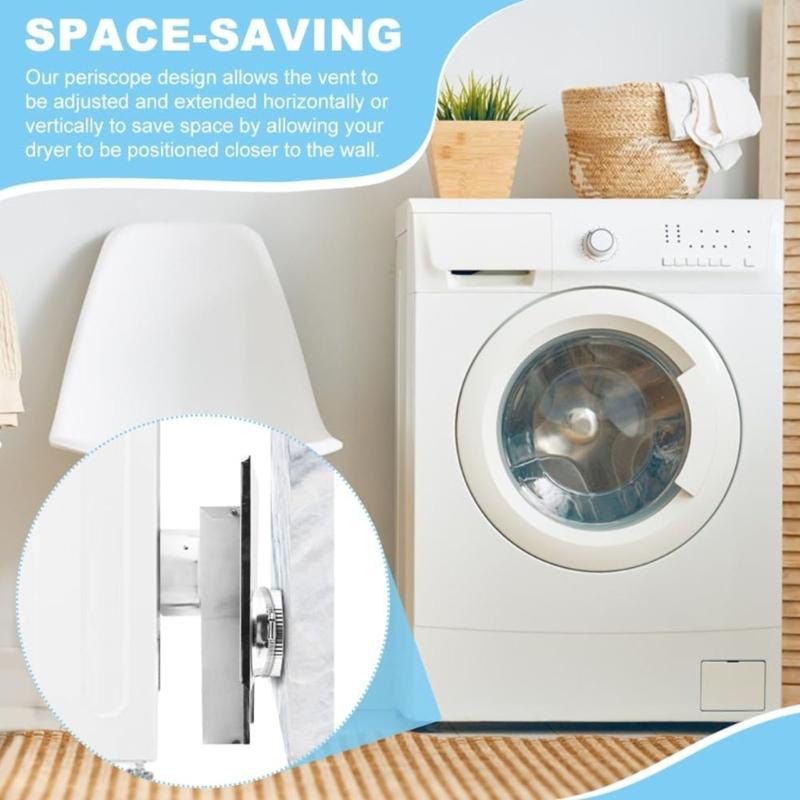 Adjustable Dryer Vent Periscope Space Saving Laundry Room Solution with 2 Clamps Foil Tape Stainless Steel Texture