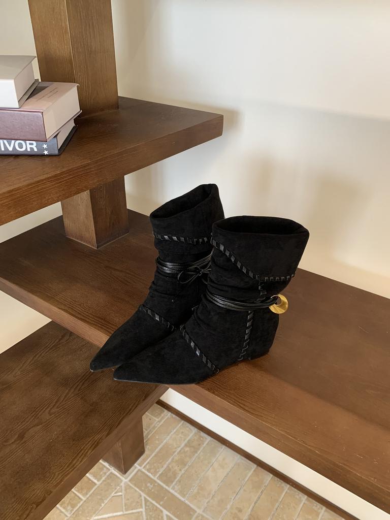 Inner height increase fashion suede thin knight boots women's 2025 autumn and winter new pointed western cowboy stacking boots