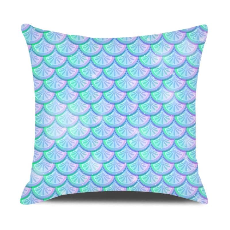 Mermaid Themed Party Decorations Cushion Cover Colorful Fish Scales Square Pillow Covers Home Decor Throw Pillow Case for Couch