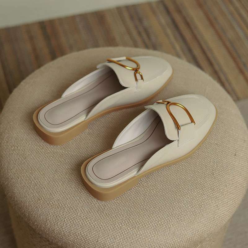 Half tray single shoes women's half slippers women's summer wear fashionable flat bottom bag head soft sole comfortable muller shoes women's spring a