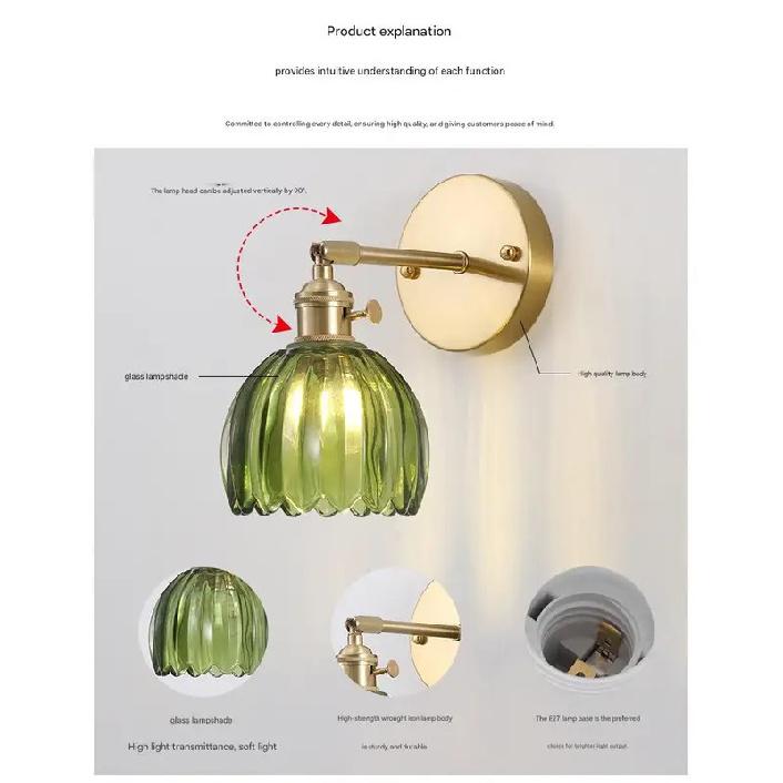 Japanese Retro Floral Glass Wall Lamp Modern Simple Bedside Lamp for Bedroom Study Led Mirror Light Nordic Wall Sconce