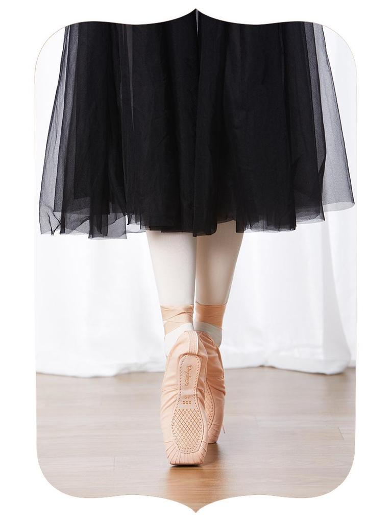 Dětské růžové saténové špičky pro začátečníky se stuhou - Tvrdá podrážka Dospělé taneční cvičky