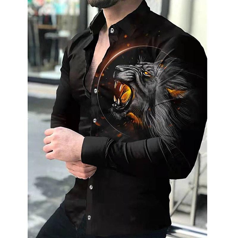 

2026 European and American New Style Men s Fashion Printed Animal Print Long-sleeved Shirts, Men s Casual Tops. S чёрный