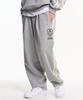 MOO [Fleece/Non-Fleece] Sporty Embroidered Single-Pleat Balloon Wide Track Pants - Gray