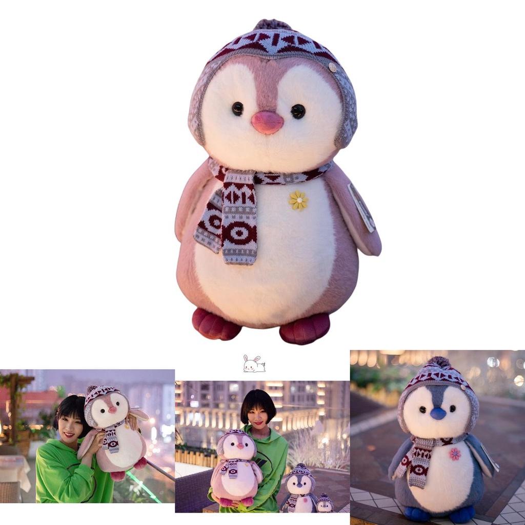 Cute Penguin Plush Toy With Christmas Scarf And Hat Soft Stuffed Animal For Girls And Kids 20cm Grey Penguin