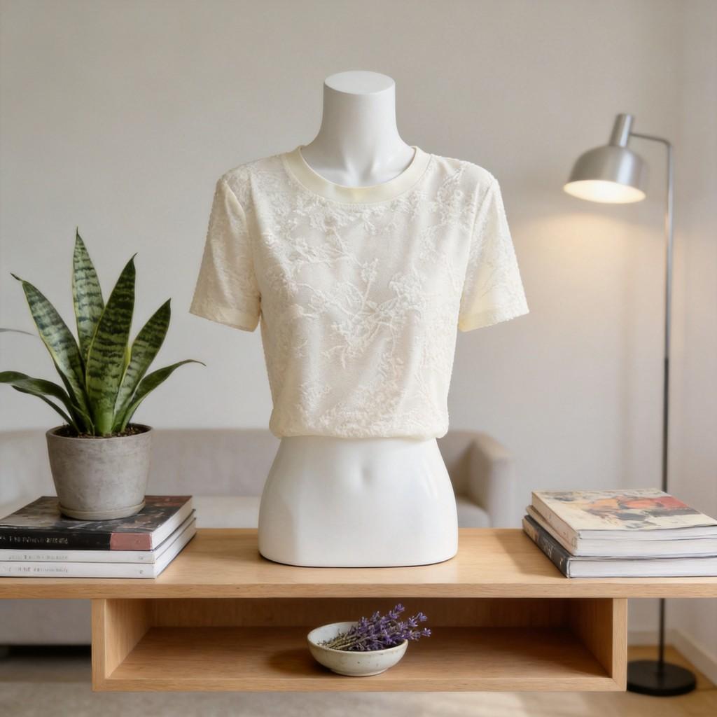 Silk Short Sleeve T Shirt With Jacquard Weaving For Casual Wear
