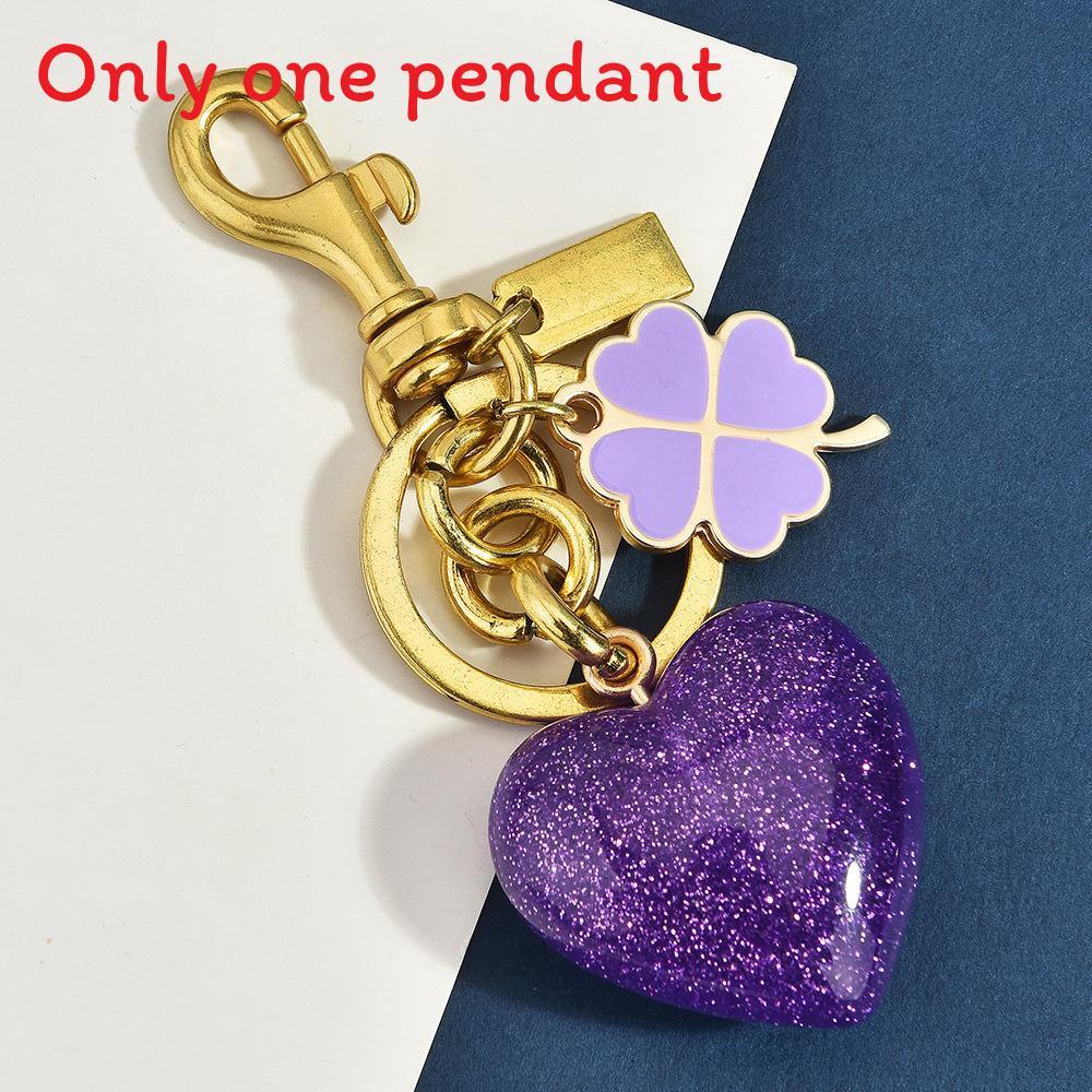 Love Heart Four Leaf Clover Keychain With Glitter Resin Metal For Fashion Bags And Gifts