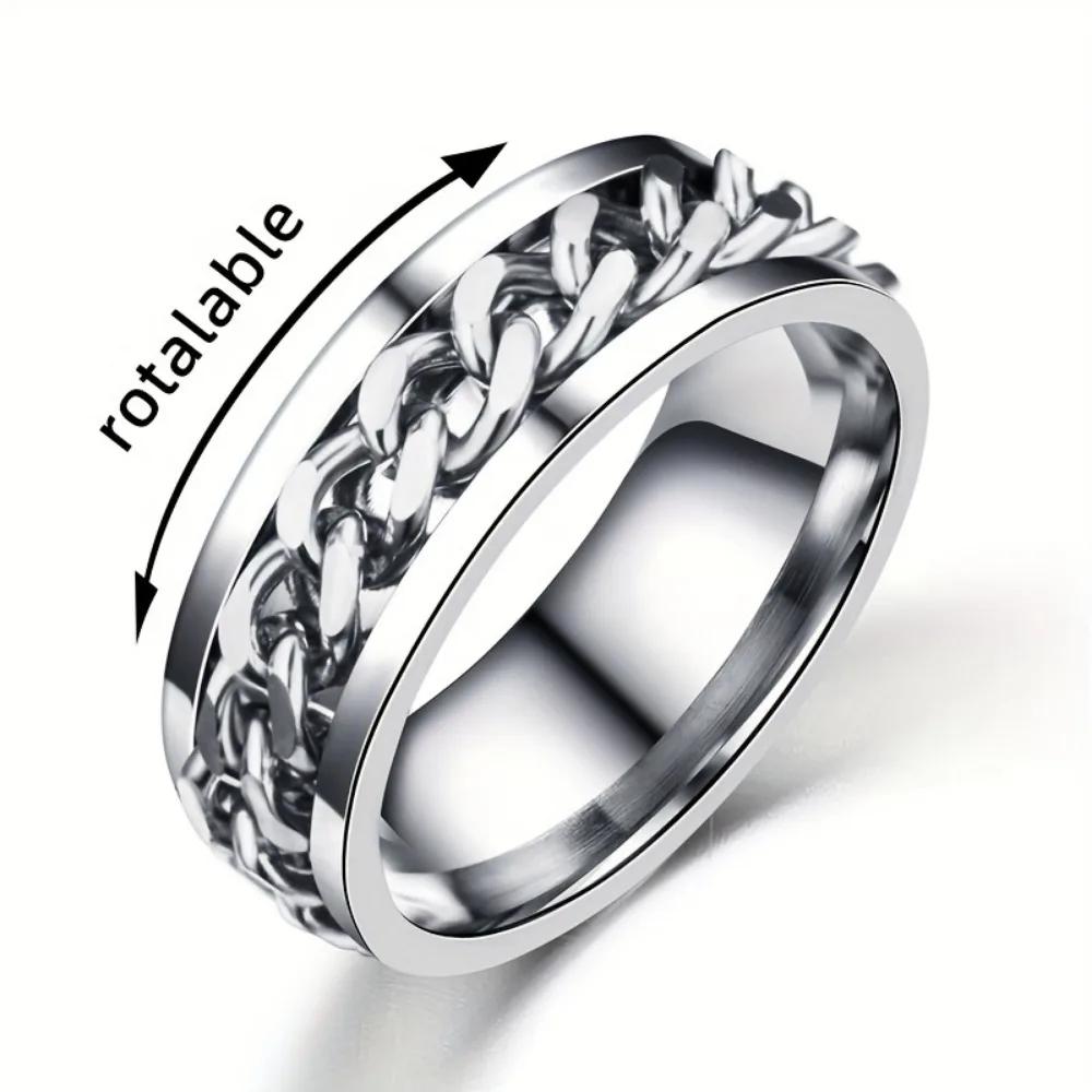 

Men s Cool Rotatable Chain Ring, Casual Stainless Steel Finger Ring 8 серебряный