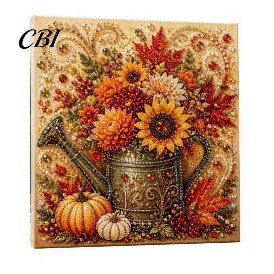 Relaxing Stress Relief Hobbies Autumn Faux Pearl Painting Kit, Fall Theme Art DIY Kit for Handmade Thanksgiving Presents Adults, Fox Pumpkin 3D Craft