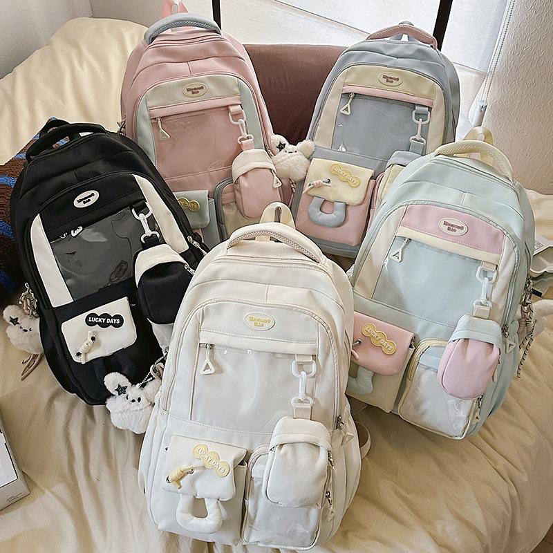 Junior High School Student Schoolbag Girl Cute Japanese Transparent Pain Bag Large Capacity Travel Backpack Student Backpack Tide