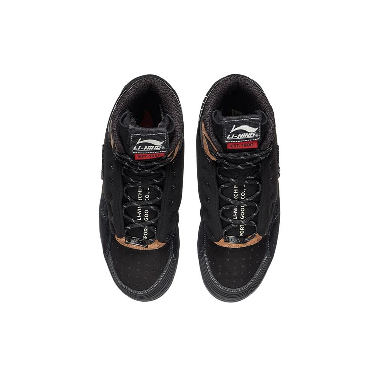 Li Ning 937 Deluxe Hi SP Synthetic Leather TPU Trendy Casual Lightweight High-Top Skate Shoes Men Sneakers Black AGBR097-2