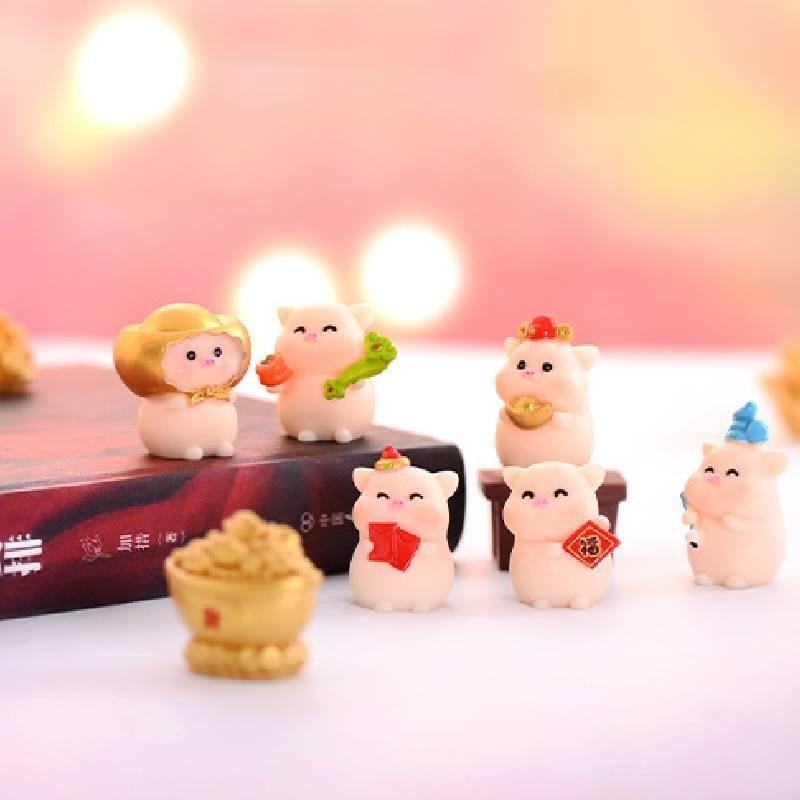 Entzückende Harz-Schwein-Figur für DIY-Desktop-Dekorationen Perfekt für Neujahrsfeiern