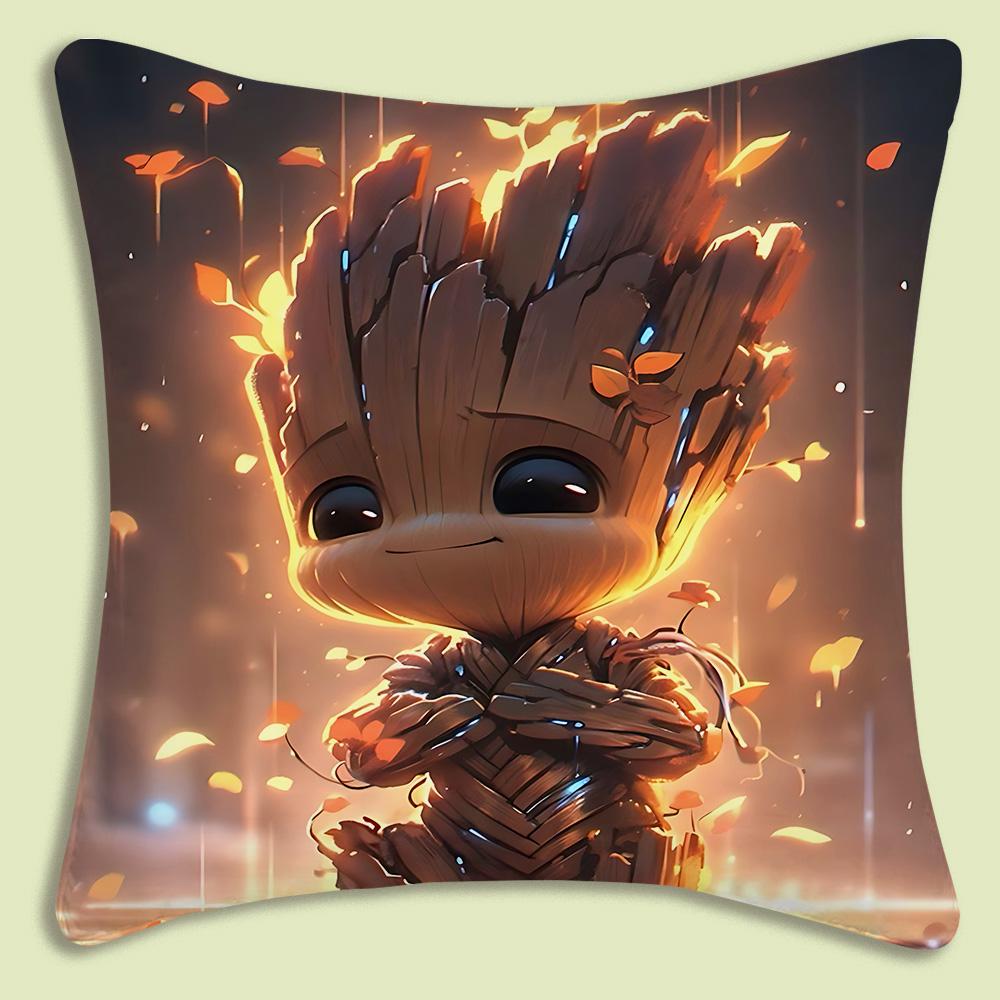 Pillow Covers Cartoon Cute Groots Sofa Decorative Home Double-Sided Printing Short Plush Cute Cushion Cover