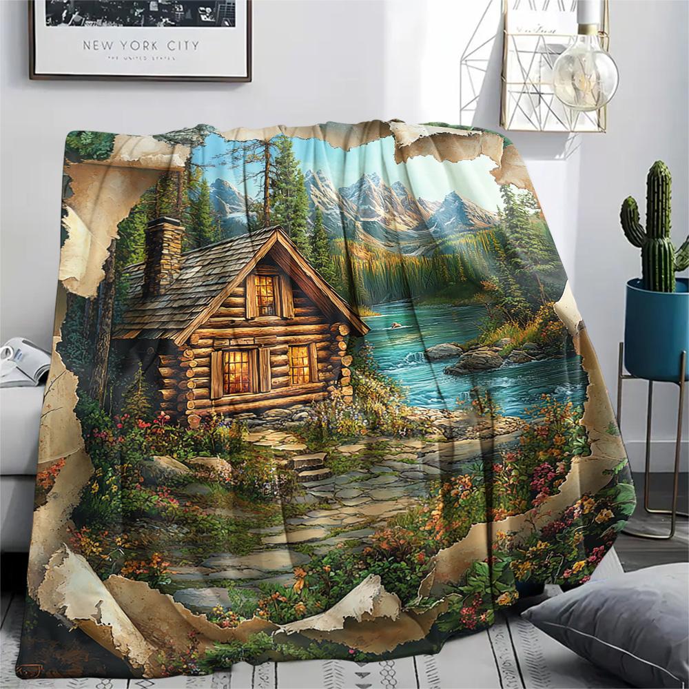Village Print Flannel Blanket, High Quality Comfortable for All Seasons, Home Decor, Warmth and Comfort, Perfect for Christmas Gifts