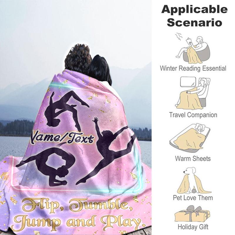 1PC Custom Name Gymnastics Fun Zone Flannel Blanket Versatile,all-season Throw Suitable for the Living Room,bedroom,camping,travel,and Gift
