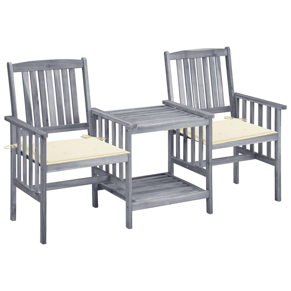 Chaises de jardin avec table à thé et coussins Acacia solide