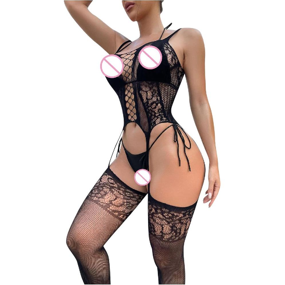 Women Sexy Lingerie Fishnet Bodystocking Babydoll Chemise Halter Nightwear Mini Teddy See Through Lace Body Stockings