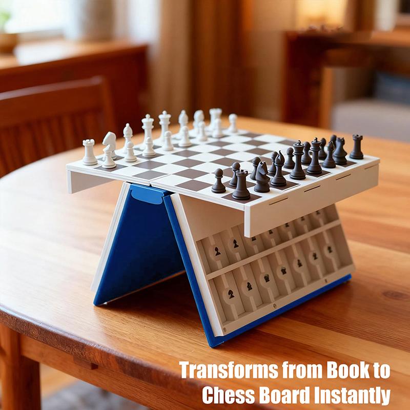 3D Printed Chess Book, Chess Set With Storage Books Design Folding Board Game For Adults Portable Compact Game Set