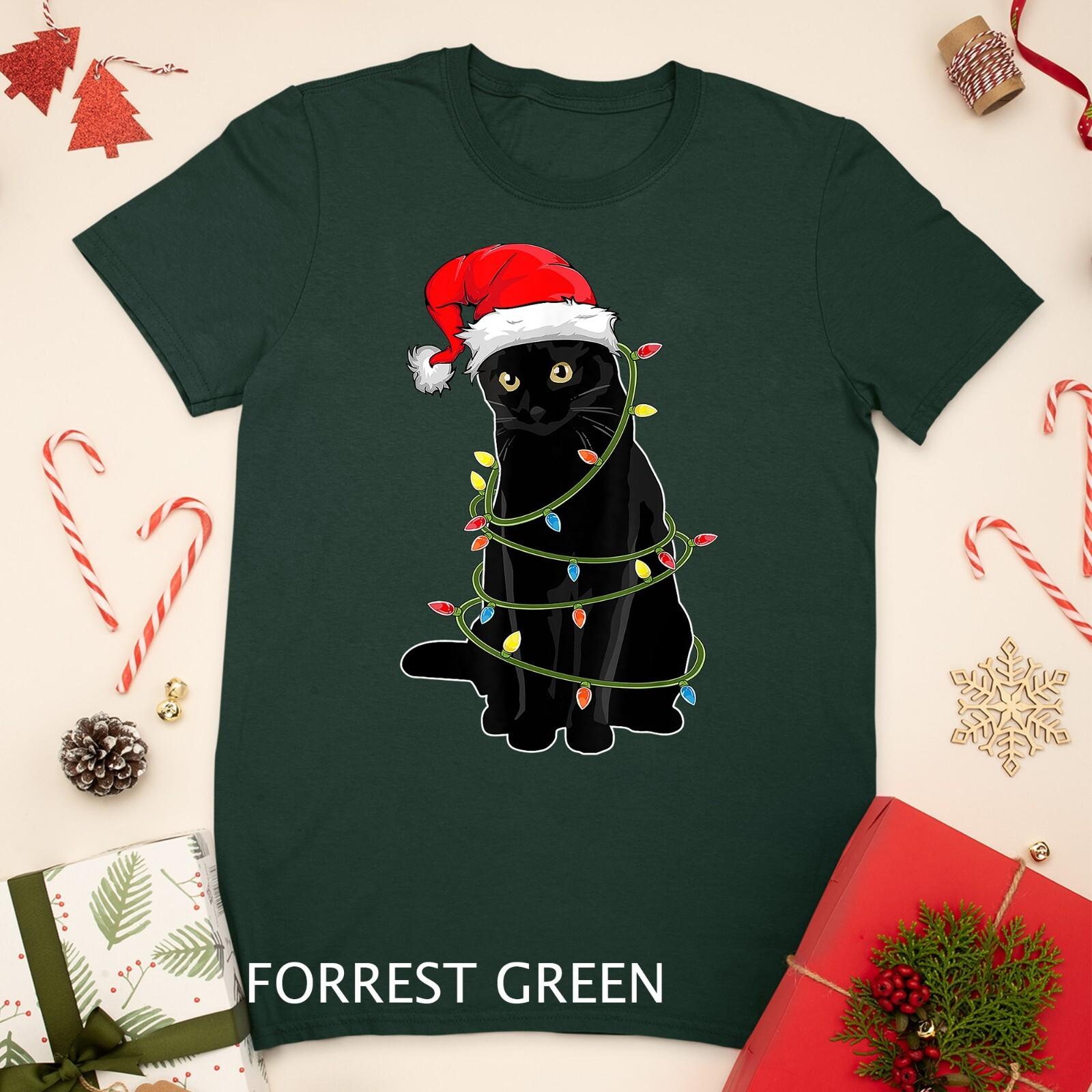 Christmas CaT Shirt Mens Womens Tees Top For Men Black Cat Christmas Pajama Women Unisex T-Shirt Mens Womens Tees Top XL