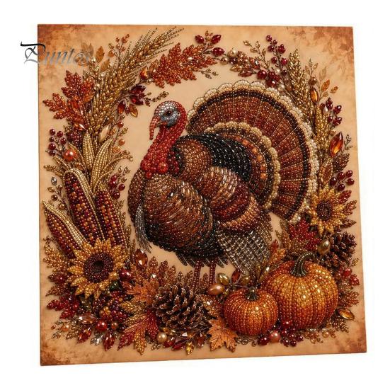 Fall Home Decor Crafts Autumn Faux Pearl Painting Kit, DIY Pumpkin Turkey Art for Adults Sunflower 3D Wall Craft Kit Handmade Set
