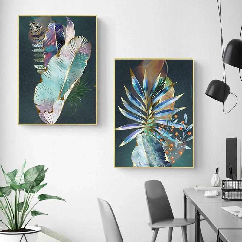 Leaves, Artistic Modern Canvas Print, Leaf Themed Canvas Picture Artwork Hanging For Bedroom Living Room Office