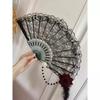Ventaglio Pieghevole Lolita Rosa e Piume Nero e Bianco Stile Lolita Europeo Vintage Goffrato Stampato a Oro Ventaglio per Matrimonio Festa del Tè