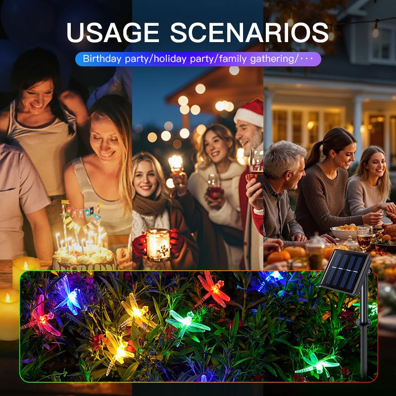 50/20LEDs Dragonfly Solar String Lights Waterproof Outdoor Colorful Garden Patio Balcony Yard Party Decor Night Lamp