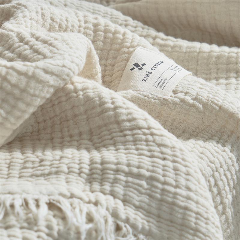 Coperta a Tasselli in Garza a Quattro Strati 100% Cotone Classe A per Divano e Ufficio - Copertura in Cotone per Tutte le Stagioni