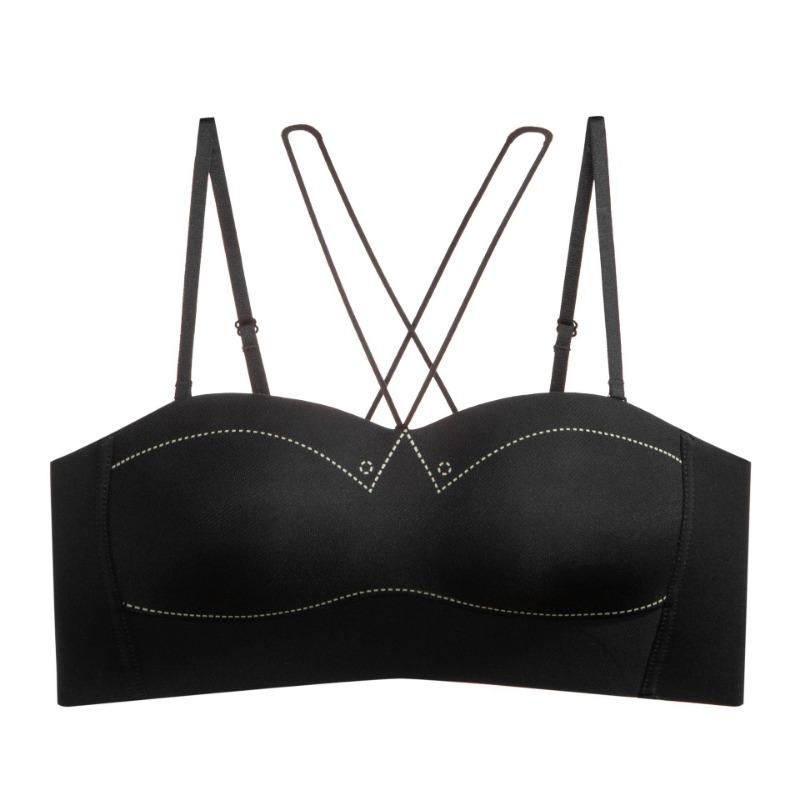 

Бесшовное нижнее белье женское маленькая грудь собирает и показывает большую летнюю тонкую майку-топ бандо с защитой от света на груди без косточек XL Size = 38/85 ABC Cup (135-75 kg) чёрный