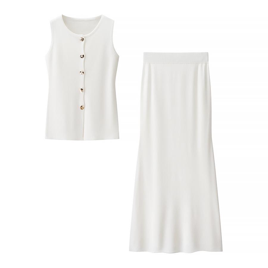 2025 Summer Women's Solid Color Sleeveless Top & Slim Fit Skirt Set