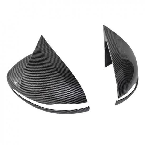 ABS Fiber Ox Horn Rearview Mirror Lid Cover Trim For 15-21 Mercedes-Benz C-Class