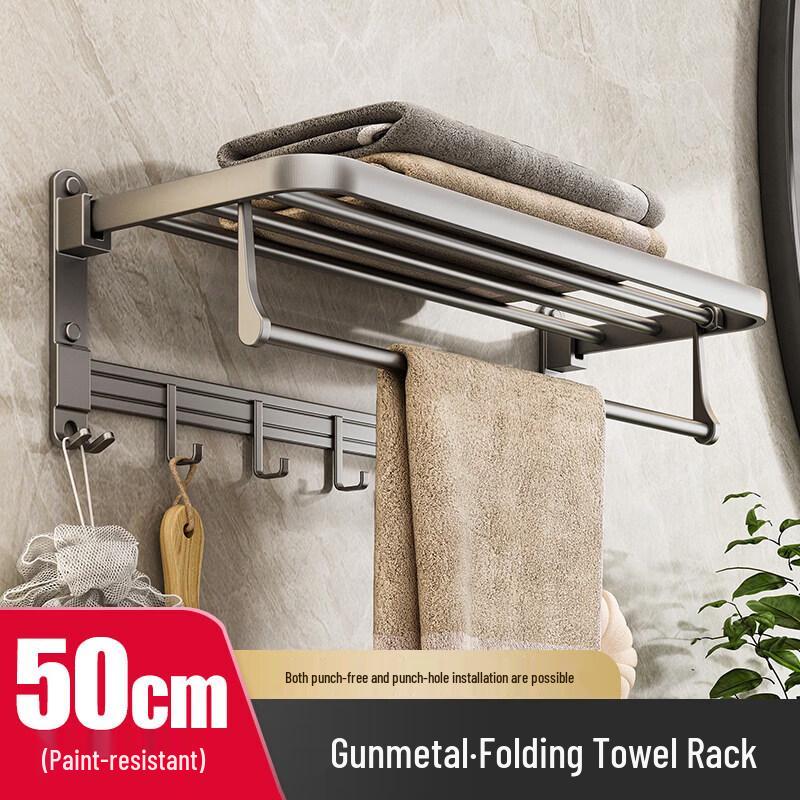 TLXT Gunmetal Gray Space Aluminum Wall-Mounted Towel Rack & Bathroom Organizer