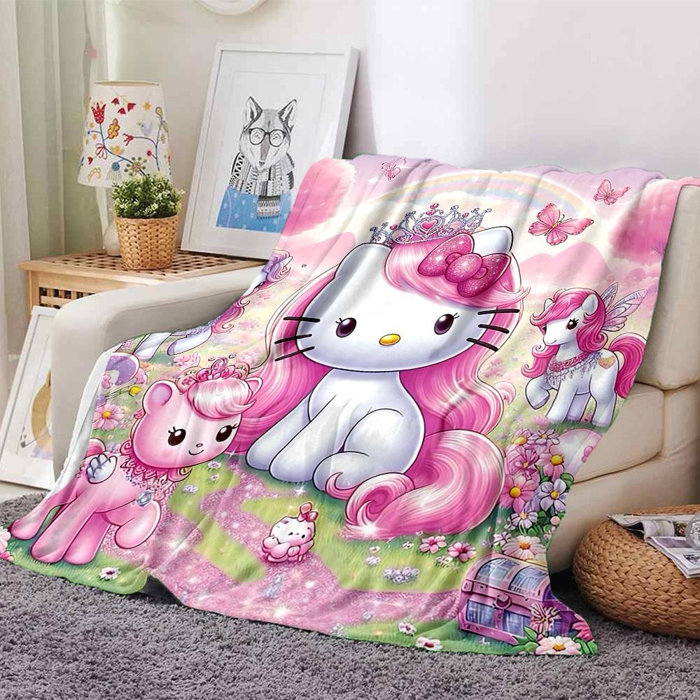 

1pc Hello Kitty, Princess blanket Lightweight Flannel Throw for Sofa Bed Travel Camping Livingroom Office Couch Chair 80cmx120cm