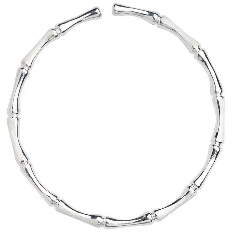 Zuyin 999.9 Smooth Matte Bamboo Joint Open Smooth Face Bracelet Women's Simple Bamboo Silver Bracelet Valentine's Day Gift