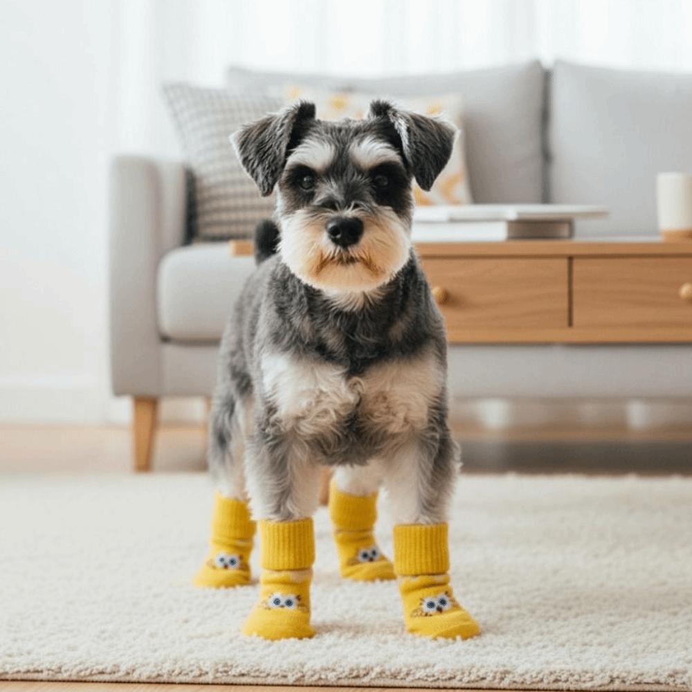 4pcs/set Elastic Pet Anti-slip Socks Cartoon Pattern Dog Paw Protectors Pet Footwear  Autumn Winter