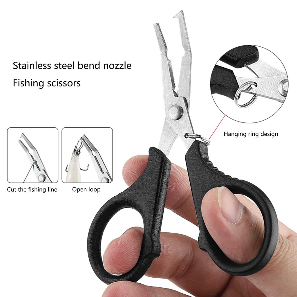 Multifunctional Fishing Plier Fish Hook Remover PE Line Cutter Scissors with Hooked Tip Practical Fishing Tool Durable