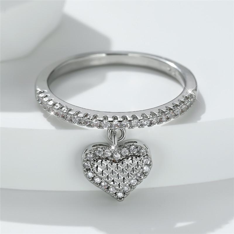 Cute Female Crystal Heart Pendant Ring Trendy Gold  Color Engagement Jewelry Charm Zircon Stone Wedding Rings For Women