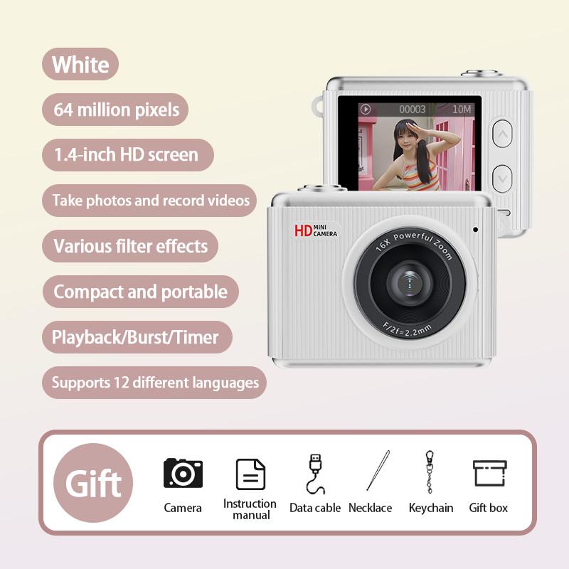 

Mini Digital Camera 64MP HD Kids Camera with 1.4 Screen 16X Zoom Compact Pocket Camera for Photography NO Card белый