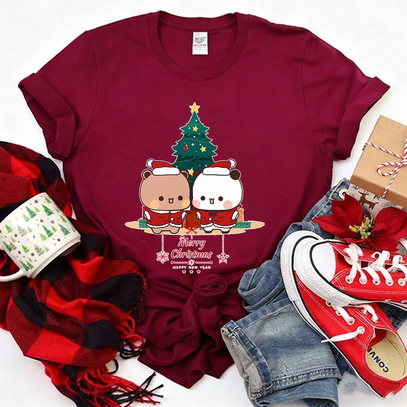 Kawaii Bubu Dudu Christmas Tree Graphics Tshirt Trendy Funny Cartoon Christmas Shirt Novelty Holiday Party Couple Cotton Tees