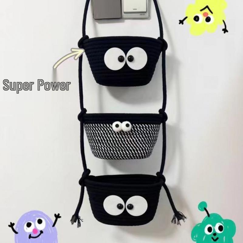 Wall-Mounted Cotton Thread Woven Storage Basket - Dormitory Room Shelf and Behind-Door Organizer