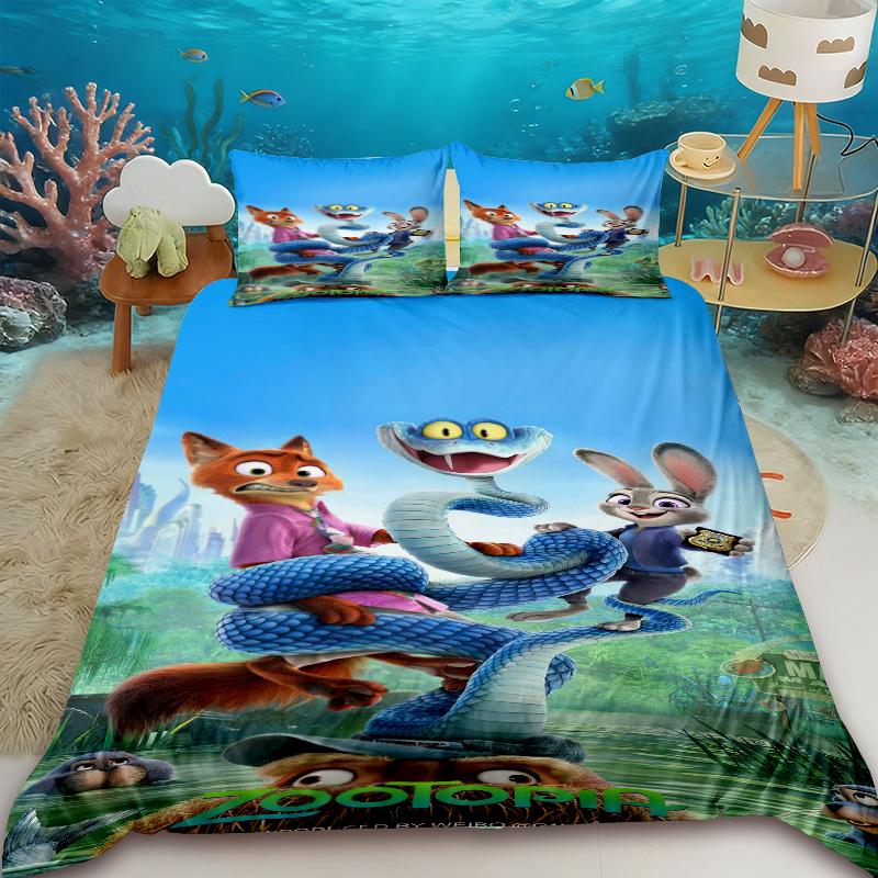 3pcs Duvet Cover Anime Zootopia Judy Nick Bedding Set Skin-friendly Children Bedroom Dormitory Surprise Gifts