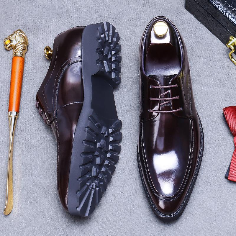 Leather Shoes Men's Genuine Leather Soft Leather Business Dress Shoes Lace-up Platform Patent Leather Shoes