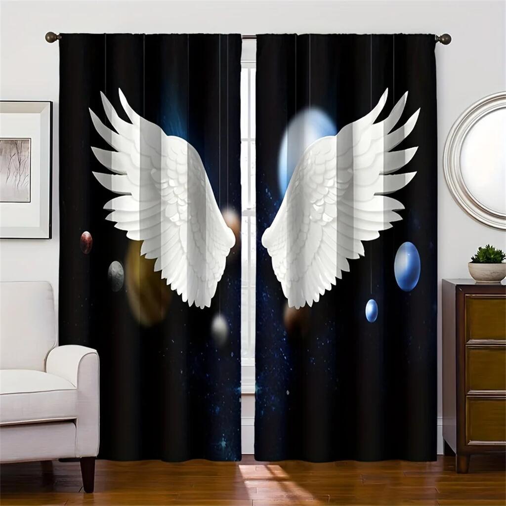 

Крылья ангела Звездные шторы Фэнтези оконные шторы 2 панели Волшебная гостиная спальня домашний декор 50W60H(CM)X2PCS&Rod Pocket