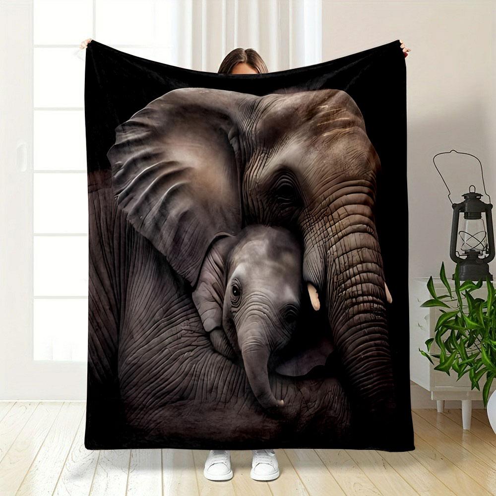 Elephant Mother And Baby Print Blanket Bedroom Blanket for Livingroom Couch Lunch Break Soft Throw for Friend's Festival Gift