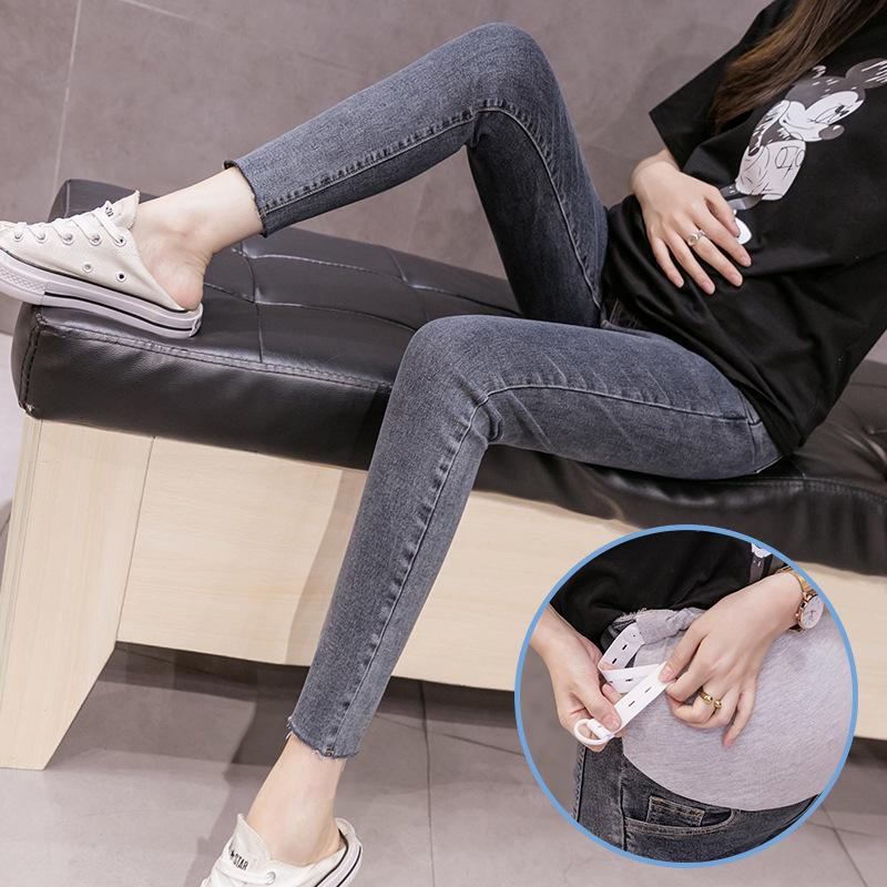 

Джинсовые брюки для беременных с высокой эластичностью и поддержкой живота для осени и весны XL сине серый