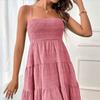 2025 European and American Women's Summer New One-piece Neck Slim Suspender Solid Color Versatile Texture Dress