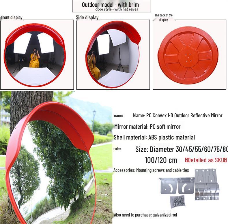 80cm Wide-Angle Outdoor Traffic Convex Mirror for Blind Spots and Corners