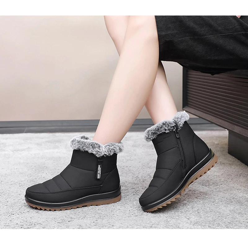 2025 Winter Shoes Women Snow Boots Thick Sole Flat Waterproof Non-slip Ladies Ankle Boots Warm Plush Black Red Plus Size 41