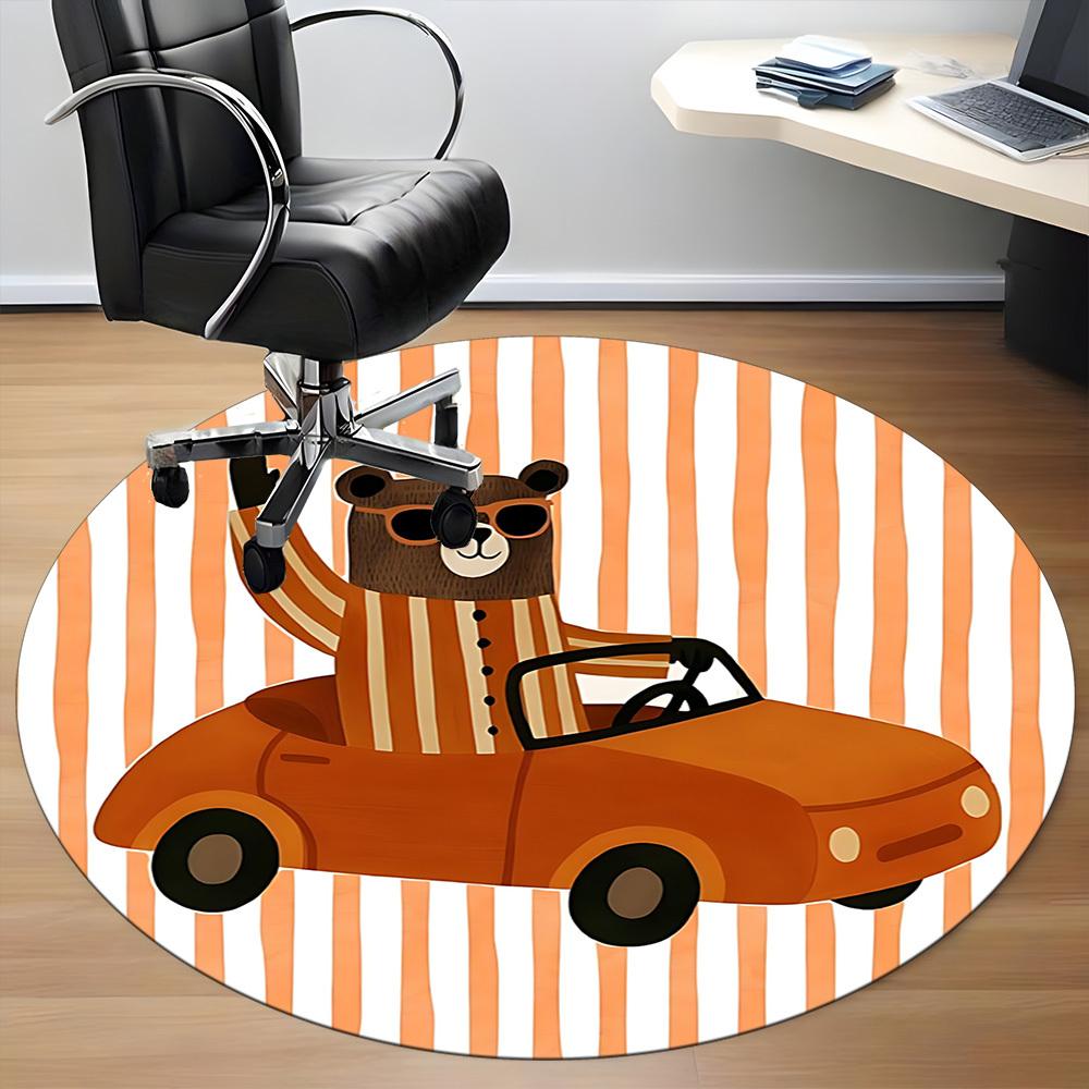 1pc Bear Car Office Round Rug, Non-slip, Soft and Durable Office Rug for Interior Decoration, Perfect for Office, Beautiful Decoration yy260324004